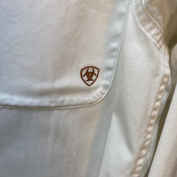 Ariat Mens Long Sleeve White Button-Up Western Shirt Brushpopper Work - Picture 3 of 15
